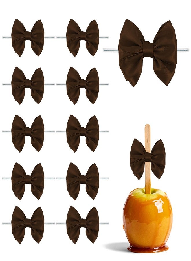 TULOBI Brown Satin Ribbon Bows for Gift Wrapping, 16 Pcs 3.5 Inch Premade Twist Tie Bows for Treat Bags, Cake Pops, Crafts, Baby Shower Wedding Birthday Favors - Image 1